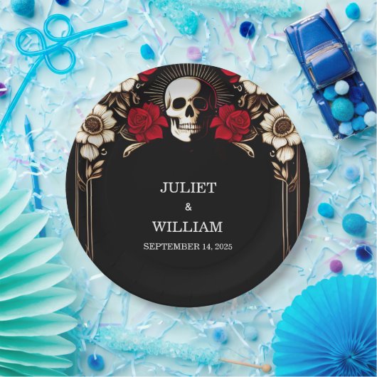 Ruby Thick Claret White Heart Red Black Wedding Pappteller (Party)