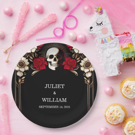 Ruby Thick Claret White Heart Red Black Wedding Pappteller (Party)