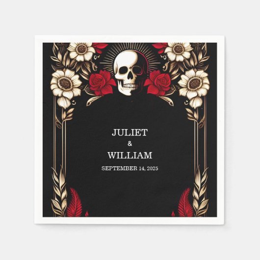 Ruby Thick Claret White Heart Red Black Wedding Serviette (Vorderseite)