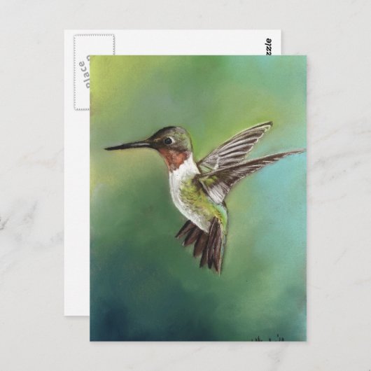 Ruby Throated Hummingbird Art Postcard Postkarte (Vorne/Hinten)