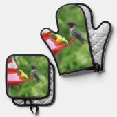 Ruby-Throated Hummingbird Bird Fotografy Ofenhandschuh & Topflappen-Set (Vorderseite/Rückseite)