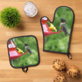 Ruby-Throated Hummingbird Bird Fotografy Ofenhandschuh & Topflappen-Set (Oben Unten)
