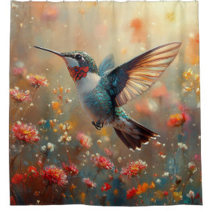 Ruby-Throated Hummingbird Floral Duschvorhang