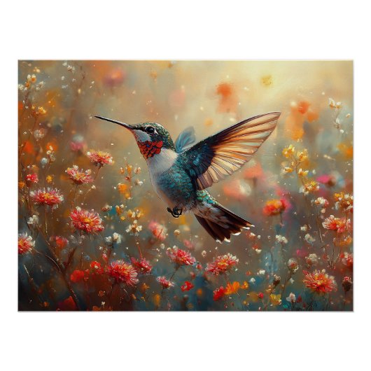 Ruby-Throated Hummingbird Floral Poster (Vorderseite)