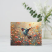 Ruby-Throated Hummingbird Floral Postkarte (Stehend Vorderseite)