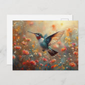 Ruby-Throated Hummingbird Floral Postkarte (Vorne/Hinten)