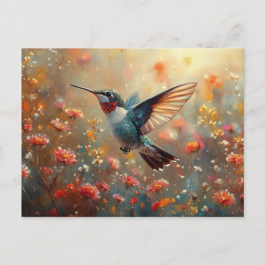 Ruby-Throated Hummingbird Floral Postkarte (Vorderseite)