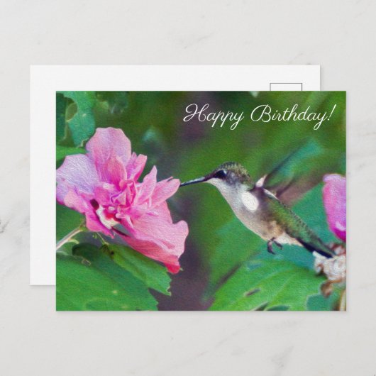 Ruby Throated Hummingbird Happy Birthday Postcard Postkarte (Vorne/Hinten)