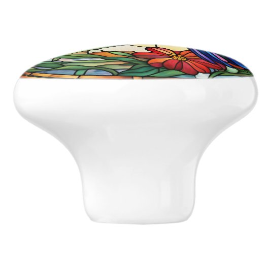 Ruby Throated Hummingbird Imitate gestettetes Glas Keramikknauf (Seitenansicht)