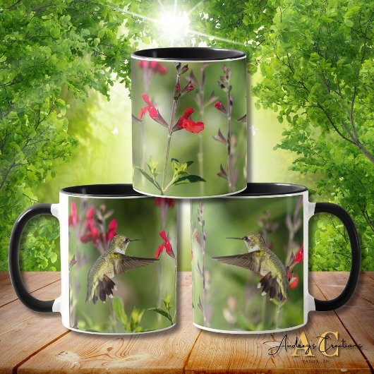 Ruby-Throated Hummingbird "in Radio Red Salvia" Tasse