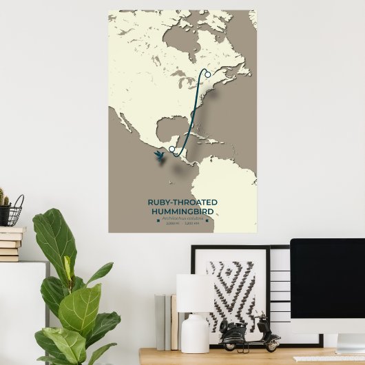 Ruby-throated Hummingbird Migration Map - Minimali Poster (Heimbüro)