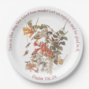 Ruby Throated Hummingbird mit Psalm 118:24 Pappteller