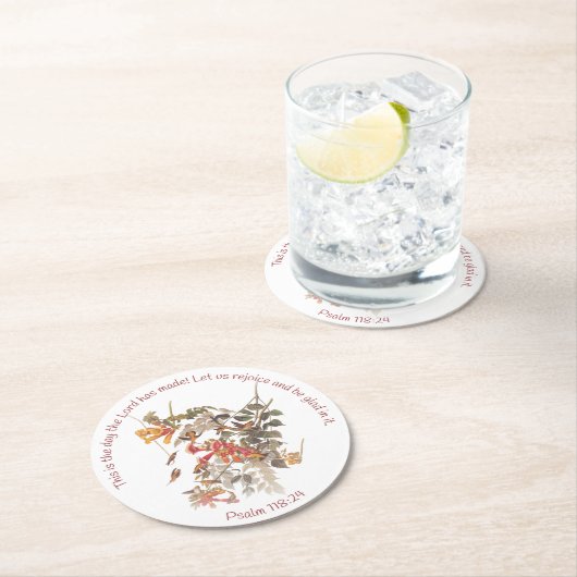 Ruby Throated Hummingbird mit Psalm 118:24 Runder Pappuntersetzer (Vor Ort)