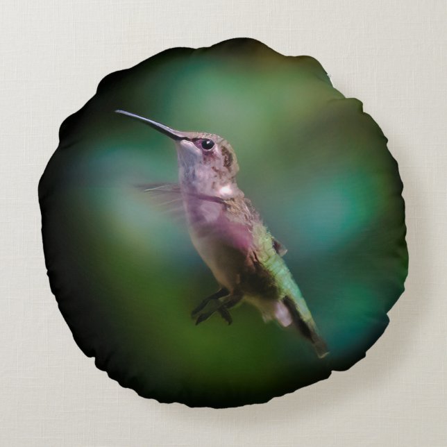 Ruby-throated Hummingbird - Original Foto Rundes Kissen (Rückseite)