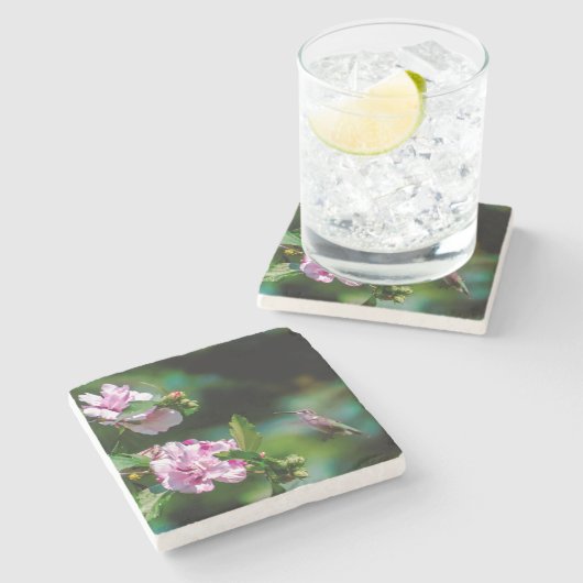 Ruby-throated Hummingbird - Original Foto Steinuntersetzer (Seitenansicht)