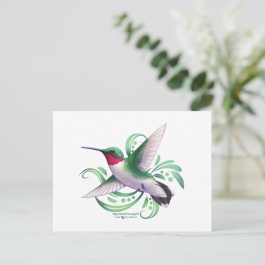 Ruby Throated Hummingbird Postkarte (Stehend Vorderseite)