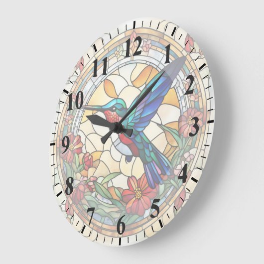 Ruby Throated Hummingbird Stached Glass Bird Clock Große Wanduhr (Winkel)