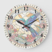 Ruby Throated Hummingbird Stached Glass Bird Clock Große Wanduhr (Vorderseite)