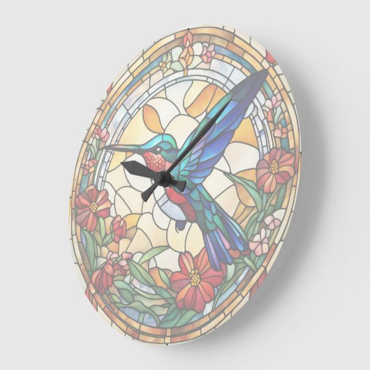 Ruby Throated Hummingbird Stached Glass Bird Clock Große Wanduhr (Winkel)