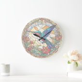 Ruby Throated Hummingbird Stached Glass Bird Clock Große Wanduhr (Zuhause)