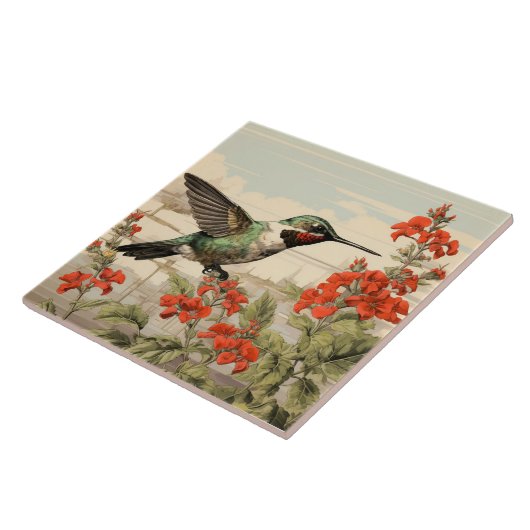 Ruby-Throated Hummingbird, White and Green Body Fliese (Seite)