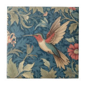 Ruby-throated hummingbird William Morris style Fliese (Vorderseite)