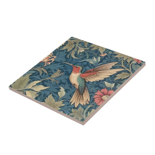 Ruby-throated hummingbird William Morris style Fliese (Seite)