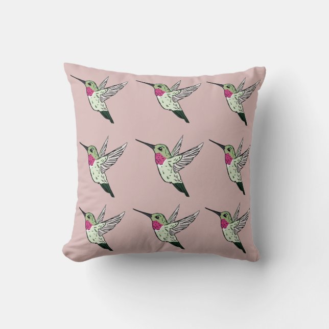 Ruby Throated Hummingbirds 16 X16 Throw Kissen (Vorderseite)