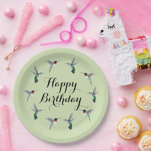 Ruby-throated Hummingbirds Happy Birthday Pappteller (Party)