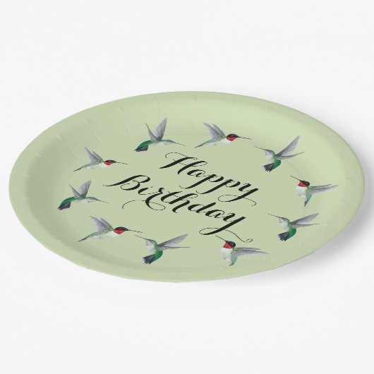 Ruby-throated Hummingbirds Happy Birthday Pappteller (Schrägansicht)