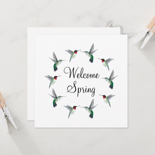 Ruby-throated Hummingbirds Welcome Spring Karte (Vorderseite/Rückseite Beispiel)