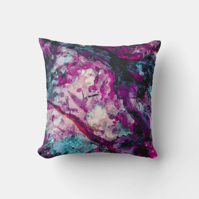 Ruby und Sapphire Crystal Geode Abstrakt Kissen (Vorderseite)