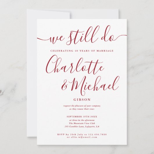 Ruby We Still Do Script Vow Renewal Anniversary Einladung (Vorderseite)