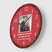 Ruby Wedding 40 Jahre Foto Roter Glitzer Große Wanduhr (Winkel)