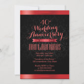 Ruby Wedding Anniversary Elegante Black Damask Einladung (Vorderseite)
