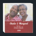 Ruby Wedding Anniversary Foto Red Damask Holzkisten Schild<br><div class="desc">Laden Sie ein Foto des Jubiläums hoch,  fügen Sie ihren Namen und das Jahr ihres 40. Ruby Wedding Jubiläums hinzu,  für ein hübsches Geschenk,  das sie lieben werden.</div>