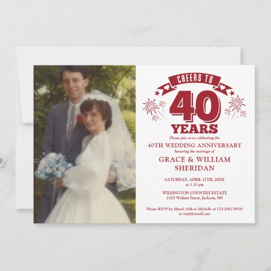 Ruby Wedding Anniversary Foto zum 40. Mal Einladung (Vorderseite)