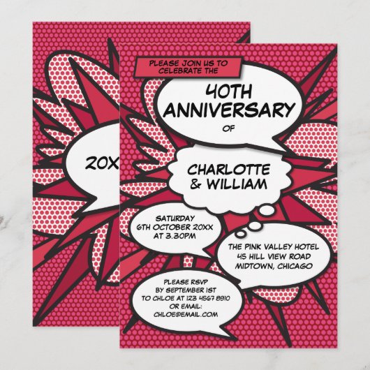Ruby Wedding Anniversary Fun Comic Book Einladung (Vorne/Hinten)