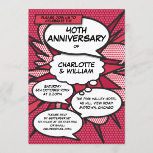 Ruby Wedding Anniversary Fun Comic Book Einladung