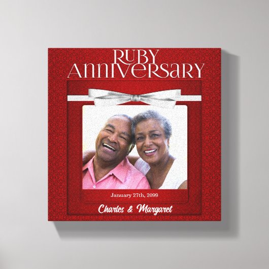 Ruby Wedding Anniversary Red Damask 8 x 8 cm Leinwanddruck (Vorderseite)