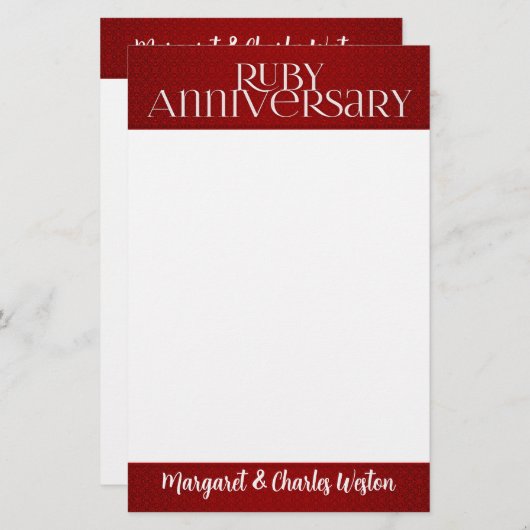 Ruby Wedding Annivsersary mit Namen Briefpapier (Vorne/Hinten)
