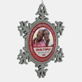 Ruby Wedding Annivsersary Red Foto Schneeflocken Zinn-Ornament (Links)