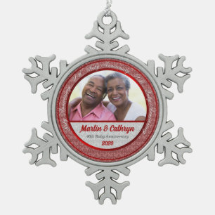 Ruby Wedding Annivsersary Red Foto Schneeflocken Zinn-Ornament