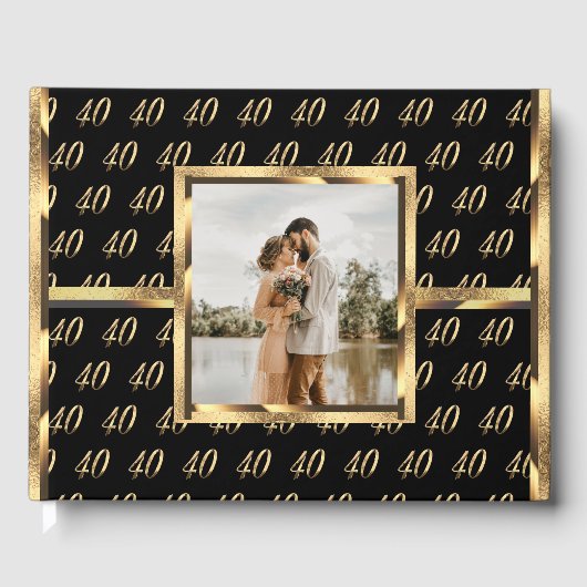 Ruby Wedding Black and Gold zum 40-jährigen Jubilä Gästebuch (Vorderseite)