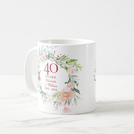 Ruby Wedding Country Floral zum 40-jährigen Jubilä Kaffeetasse (Vorderseite Links)