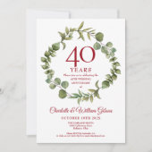 Ruby Wedding Jubiläum Elegante Garland Einladung (Vorderseite)