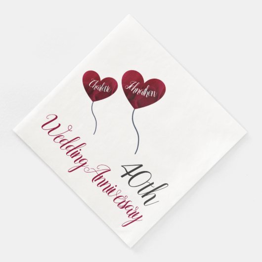 Ruby Wedding Jubiläum Roter Ballon 40. Serviette (Ecke)