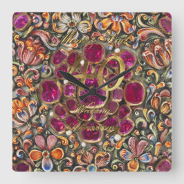 Ruby Wedding Parents zum 40. Geburtstag Quadratische Wanduhr