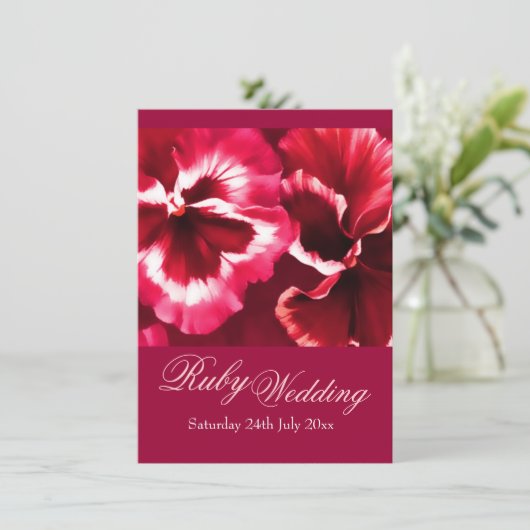 Ruby Wedding Party 40. Rosa & Rot einladen Einladung (Stehend Vorderseite)