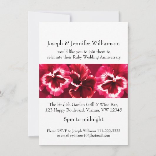 Ruby Wedding Party 40. Schwarz-weiß & Red Einladung (Rückseite)